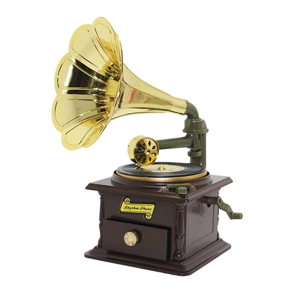 Gramofon Müzik Kutusu Kurmalı ve Çekmeceli 26cm