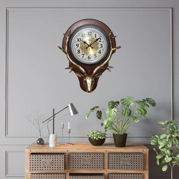 Duvar Saati Geyik Temalı Büyük Polyester Saat No.2 45 x 60 cm - Resim 4