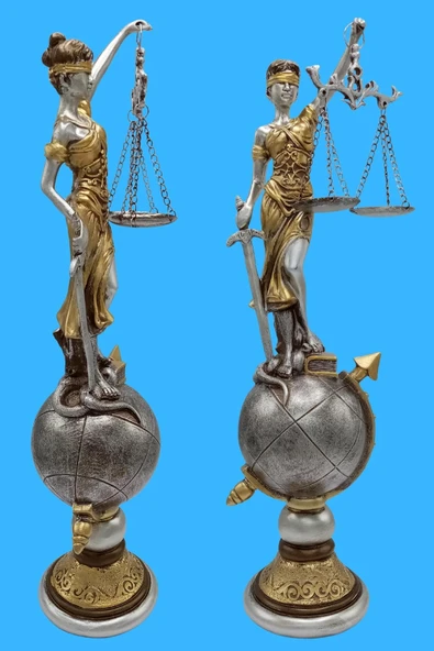 Themis Adalet Terazisi Heykeli ve Dünya Biblo Gümüş 37cm - Resim 12