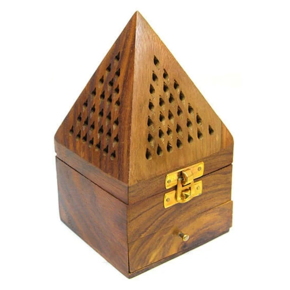 Konik Tütsü Yakma Kutusu Ahşap Piramit 16cm - Resim 4