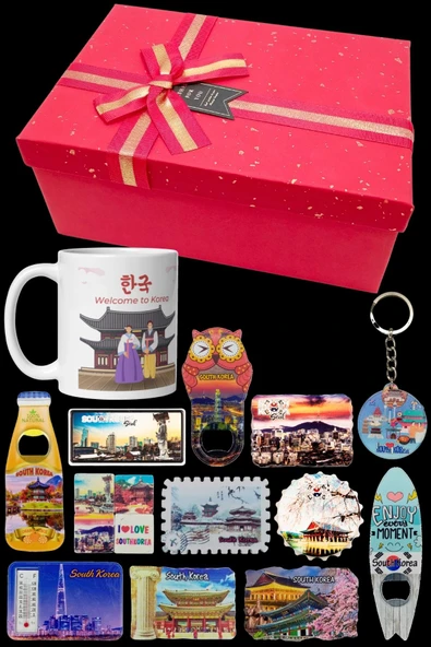 Güney Kore Hediye Kutusu 10 Parça Kupa Magnet Anahtarlık Kutu - Resim 6