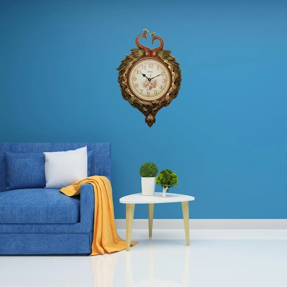 Duvar Saati Tavuskuşu Temalı Büyük Polyester Saat No.3 50 x 70 cm - Resim 3