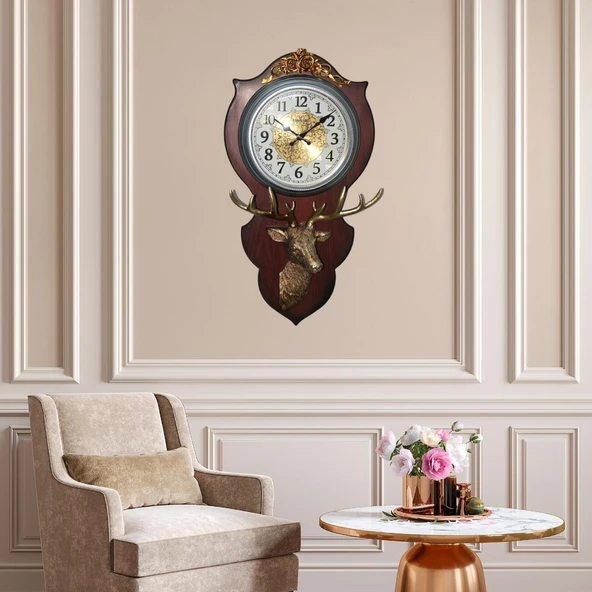 Duvar Saati Geyik Temalı Büyük Polyester Saat No.1 40 x 70 cm - Resim 2