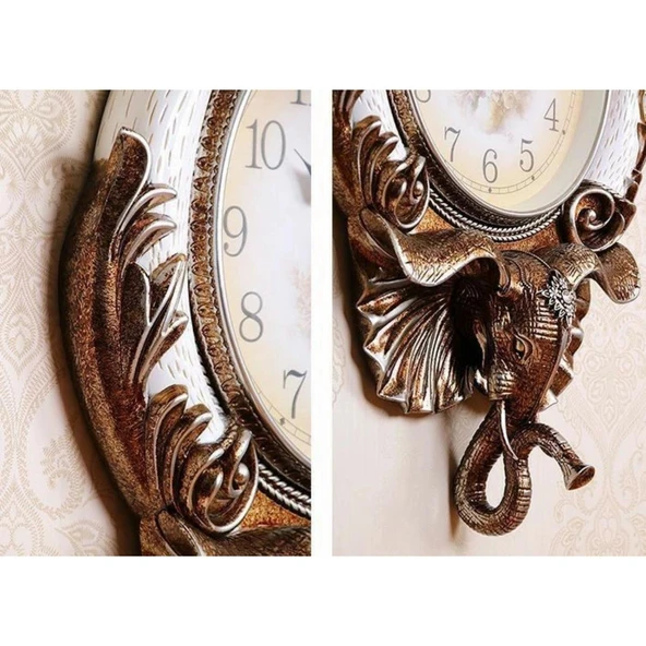 Duvar Saati Fil Temalı Büyük Polyester Saat Kyu No.2 48 x 84 cm - Resim 3