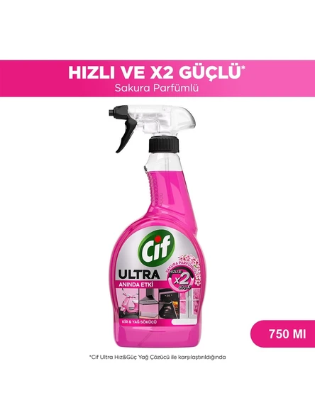 Cif Ultra Sprey Sakura Parfüm 750 ml x2 + Cif Ultra Anında Etki Kir Yağ Çözücü 750 Ml x2 - 3
