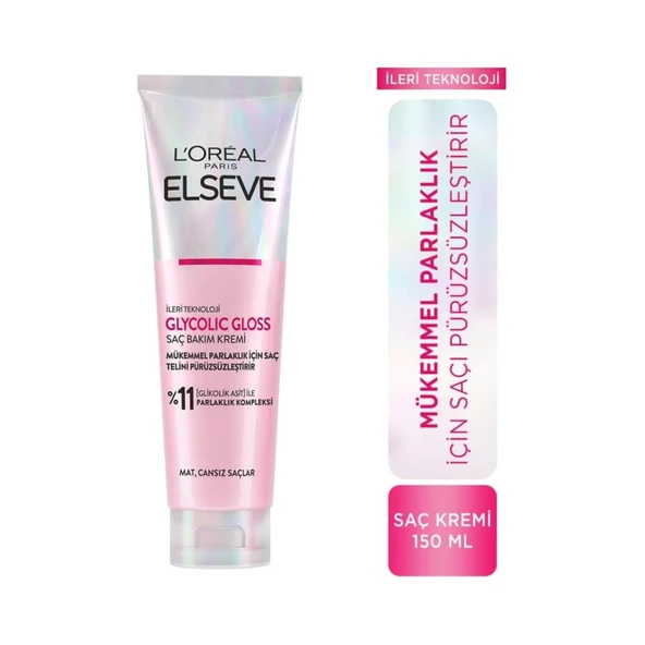 L'oréal Paris Elseve Glycolic Gloss Mükemmel Parlaklık Için Pürüzsüzleştirici Saç Kremi 150ML