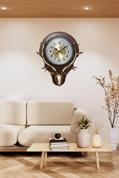 Duvar Saati Geyik Temalı Büyük Polyester Saat No.2 45 x 60 cm - Resim 7