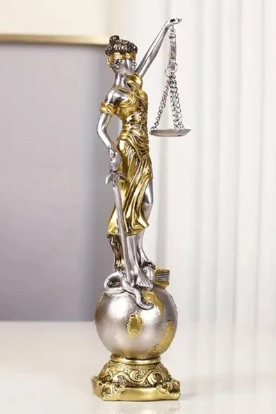 Themis Adalet Terazisi Heykeli ve Dünya Biblo Gümüş 24cm - Resim 8