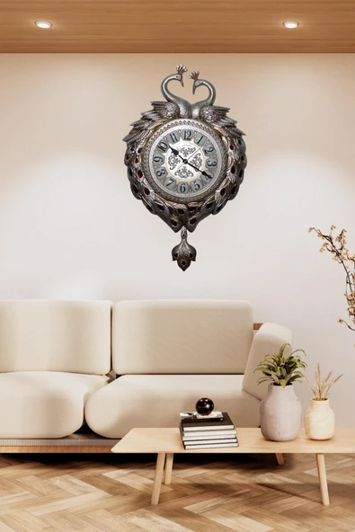 Duvar Saati Tavuskuşu Temalı Polyester Saat No.7 42 x 60 cm - Resim 5