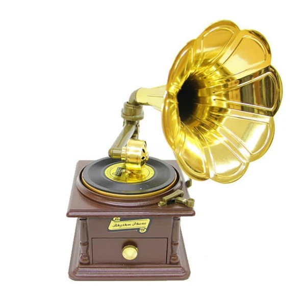 Gramofon Müzik Kutusu Kurmalı ve Çekmeceli 26cm - 3