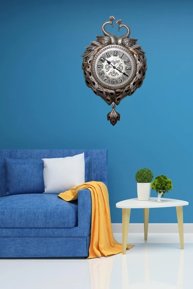 Duvar Saati Tavuskuşu Temalı Polyester Saat No.7 42 x 60 cm - Resim 6