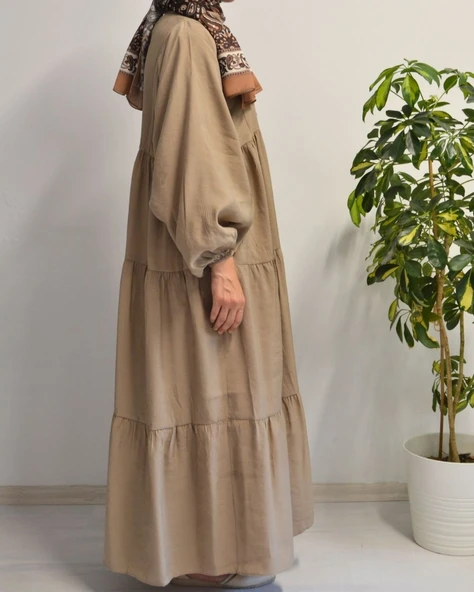 Kadın Modal Tesettür Elbise –Kahverengi– Rahat Kalıp – 135 cm Boy – 1-2 Beden - 11