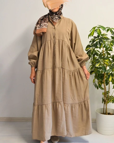 Kadın Modal Tesettür Elbise –Kahverengi– Rahat Kalıp – 135 cm Boy – 1-2 Beden - 12