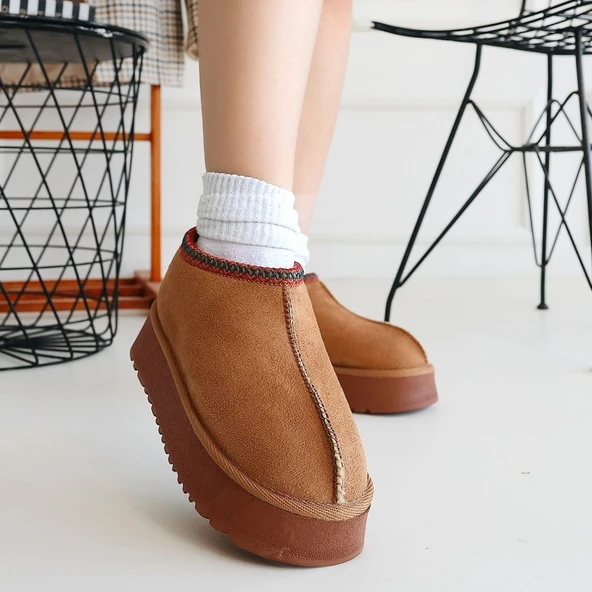 Pabucmarketi Taba Süet Yüksek Taban Kadın Düz Bot - Resim 4