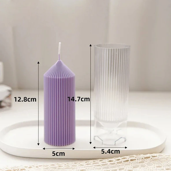 Poli Karbon Sert Plastik  Mum Kalıbı Dik İnce Çizgili 14.7X5.4 CM - 2