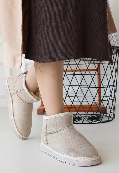 Pabucmarketi Bej Süet Kadın Düz Bot