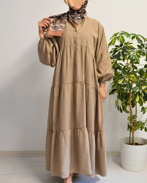 Kadın Modal Tesettür Elbise –Kahverengi– Rahat Kalıp – 135 cm Boy – 1-2 Beden - 7