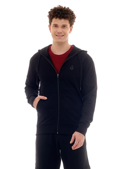 Galatasaray Orijinal Lisanslı Tam Fermuarlı Kapüşonlu Siyah Sweat