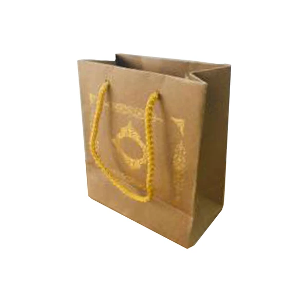 Karton İpsaplı Hediye Çantası Saray Desenli GOLD 15X17X8 10 Adet  Kraft - 1