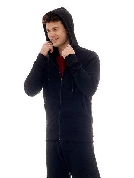 Galatasaray Orijinal Lisanslı Tam Fermuarlı Kapüşonlu Siyah Sweat - 2