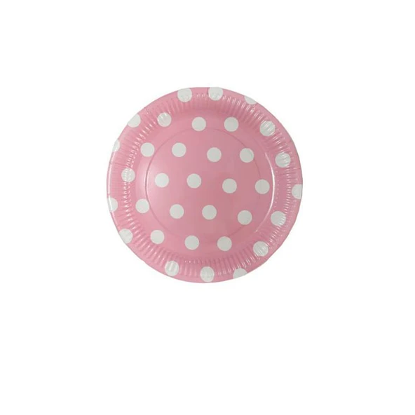 Tabak Karton Puantiyeli Pembe 23 Cm (8 Adet) - 1