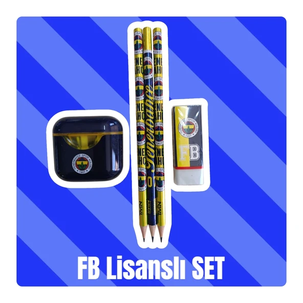 Fenerbahçe Lisanslı Kurşun Kalem Seti (3 Adet Kurşun Kalem, Silgi, Mavi Kalemtraş)