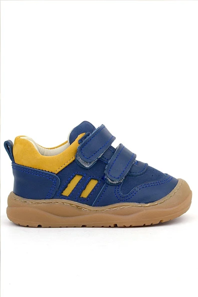Rakerplus Schaggy Hakiki Deri Lacivert Sarı Bebek Spor Ayakkabı - Resim 3