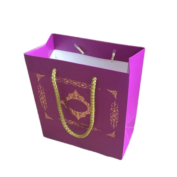 Karton Hediye Çantası GOLD Saray Desenli 20X20X10 CM (10 Adet)  Mor - 1