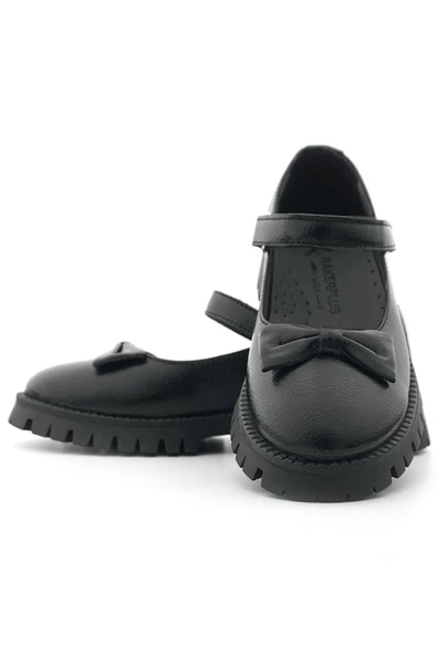 Rakerplus Siyah Kırışık Rugan Kalın Tabanlı Cırtlı Kız Çocuk Babet - Resim 9