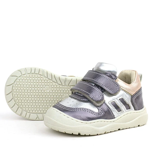 Rakerplus Schaggy Hakiki Deri Platin Gümüş Bebek Spor Ayakkabı - 6