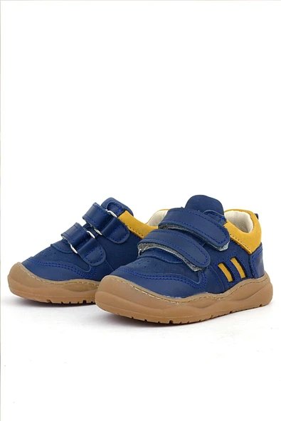 Rakerplus Schaggy Hakiki Deri Lacivert Sarı Bebek Spor Ayakkabı - Resim 5