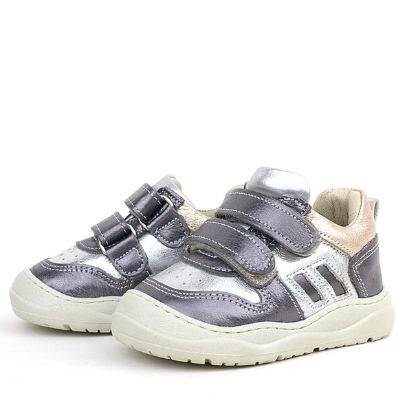 Rakerplus Schaggy Hakiki Deri Platin Gümüş Bebek Spor Ayakkabı - 5