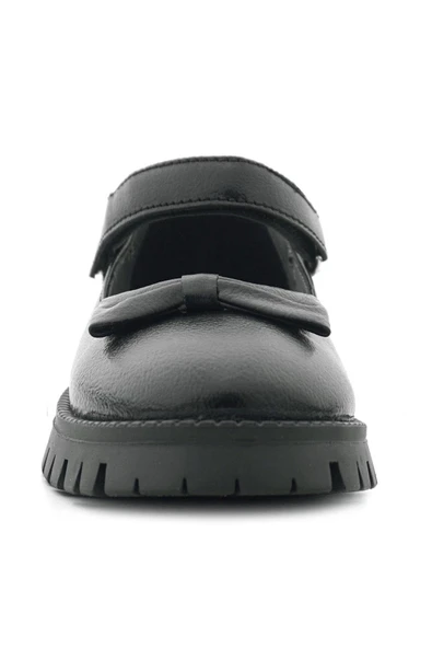 Rakerplus Siyah Kırışık Rugan Kalın Tabanlı Cırtlı Kız Çocuk Babet - Resim 4