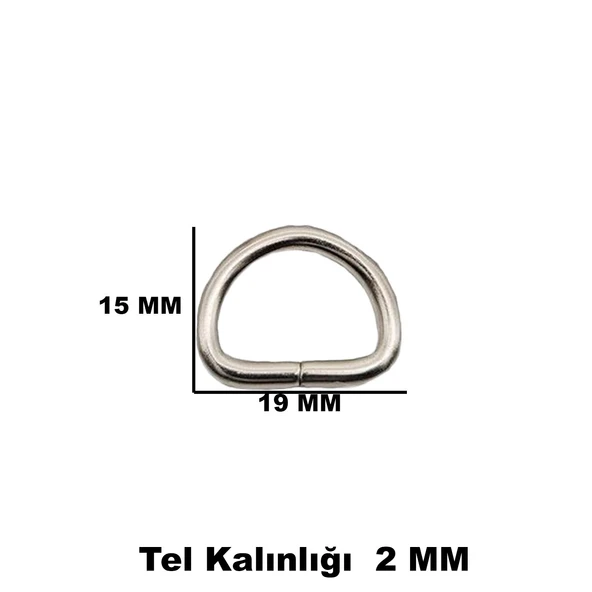 Anahtarlık Montaj Halkası D Çanta Bağlantı Halkası 19x15 MM (100 Adet)  Gümüş - 3