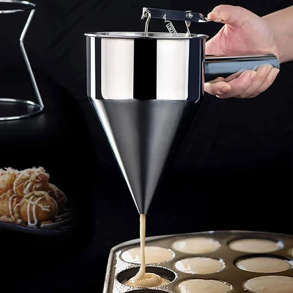 Paslanmaz Çelik Standlı El Mum Dökme ve Pasta Jöle Dağıtıcı El Hunisi - 6