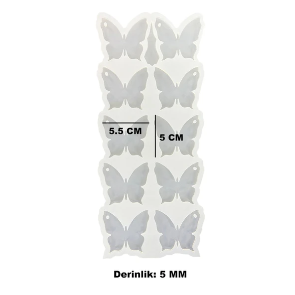 Epoksi Reçine Silikon Kalıp Çoklu Kelebek Delikli Anahtarlık Kalıbı 5 CM 10 Lu - 2