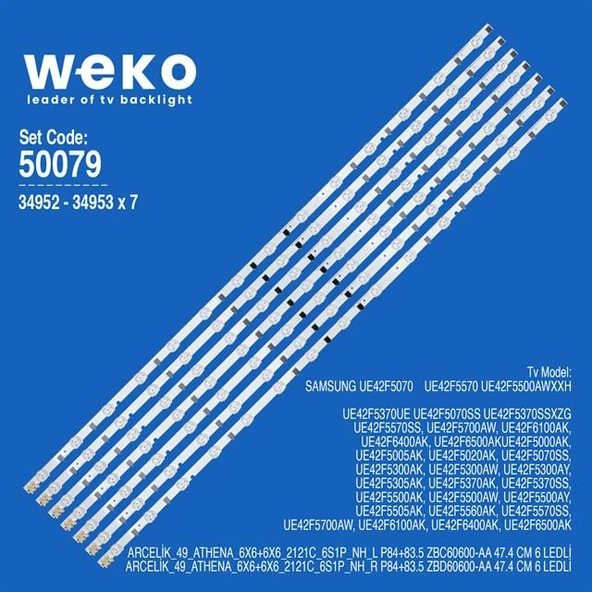 Samsung UE42F5000 42'' İnç Birleştirilmiş Led Kodu 7 Adet Tv Led Bar ( Tvnizin içindeki led barla aynısı olduğunu görmeden almayınız. Led bar ürünlerinde paket açıldığında iade kabul edilmemektedir. ) ürün görseli