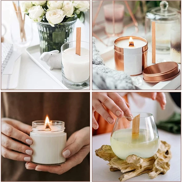 Ahşap Mum Fitili Soya Fitili Bardak Mum Fitili (50 Adet) - 4