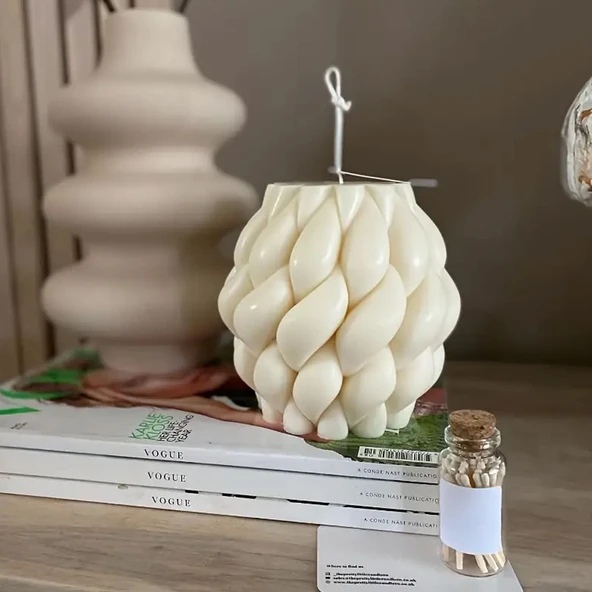 Silikon Mum Yağmur Damlası Şekilli Büyük Boy 3D Geometrik Kavisli Sütun Sabun Kalıbı - 5