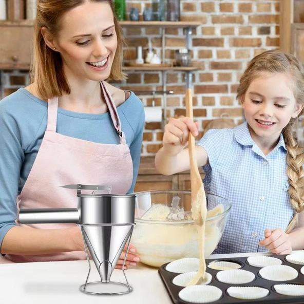 Paslanmaz Çelik Standlı El Mum Dökme ve Pasta Jöle Dağıtıcı El Hunisi - 3