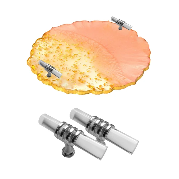 Epoksi Tepsi Kulpu Cam Kulp T Model (2 Adet)  Gümüş - 1