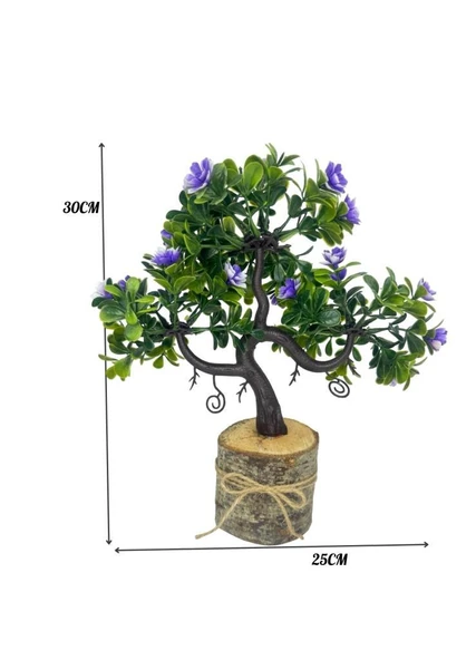 Yapay Çiçek Mor Çiçekli Bonsai Ağacı Dekoratif Kütük Saksıda Yapay Ağaç Bonzai Losus Çiçekli - 6