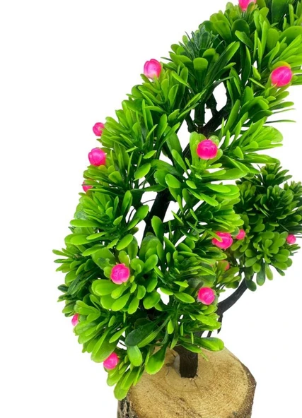 Yapay Çiçek Pembe Çiçekli Bonsai Ağacı Dekoratif Kütük Saksıda Yapay Ağaç Bonzai Hilal Model - Resim 4
