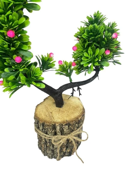 Yapay Çiçek Pembe Çiçekli Bonsai Ağacı Dekoratif Kütük Saksıda Yapay Ağaç Bonzai Hilal Model - Resim 5