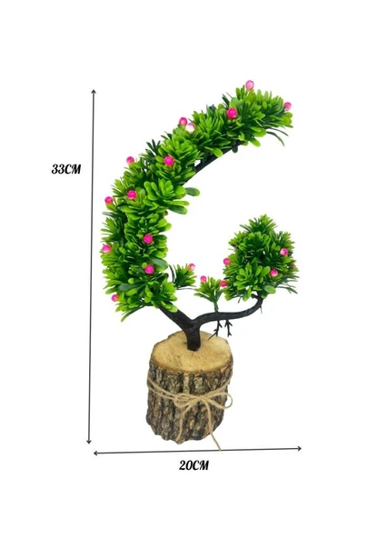 Yapay Çiçek Pembe Çiçekli Bonsai Ağacı Dekoratif Kütük Saksıda Yapay Ağaç Bonzai Hilal Model - Resim 2
