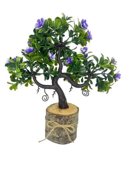 Yapay Çiçek Mor Çiçekli Bonsai Ağacı Dekoratif Kütük Saksıda Yapay Ağaç Bonzai Losus Çiçekli - 4