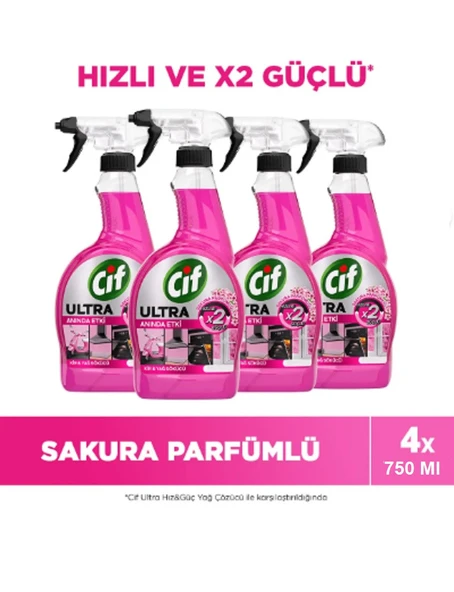Cif Ultra Sprey Sakura Parfümlüi Kir Ve Yağ Sökücü 750 Ml x 4 Adet ürün görseli