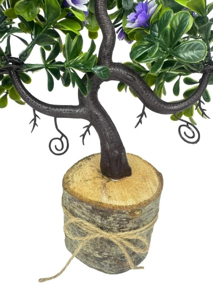 Yapay Çiçek Mor Çiçekli Bonsai Ağacı Dekoratif Kütük Saksıda Yapay Ağaç Bonzai Losus Çiçekli - 2