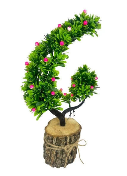 Yapay Çiçek Pembe Çiçekli Bonsai Ağacı Dekoratif Kütük Saksıda Yapay Ağaç Bonzai Hilal Model - Resim 3
