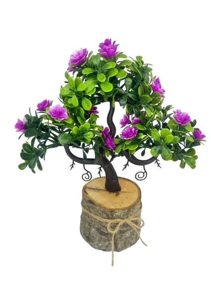 Yapay Çiçek Lila Çiçekli Bonsai Ağacı Dekoratif Kütük Saksıda Yapay Ağaç Bonzai Losus Çiçekli - Resim 4
